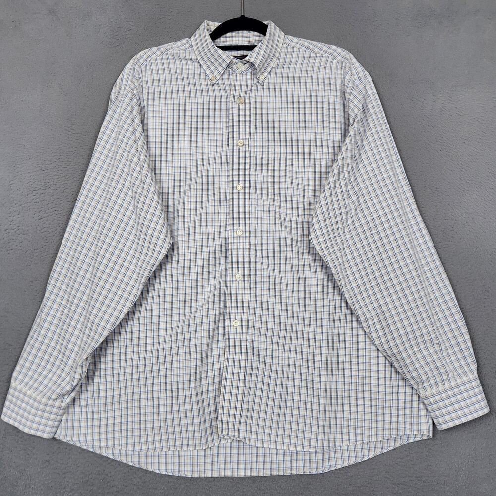 Jos A Bank Traveler Dress Shirt Mens XL White Check 100% Cotton Long Sleeve